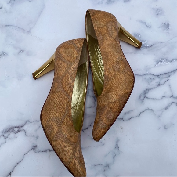 Via Spiga Leather Metallic Snake Skin Heels Pumps - Picture 3 of 8